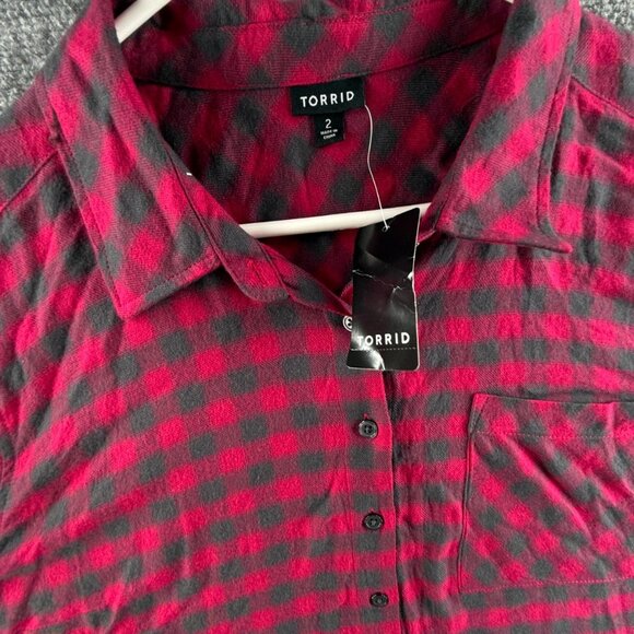NWT Torrid Lizzie Brushed Rayon Acrylic Tunic Flannel Plaid Periscope Size 2 - Picture 8 of 16